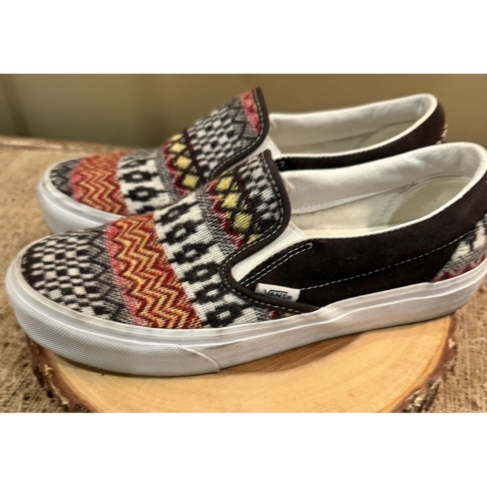 Vans Classic Slip On Fair Isle Brown Woven Textile Shoes Size Men 7 Women's 8.5 - Picture 5 of 13